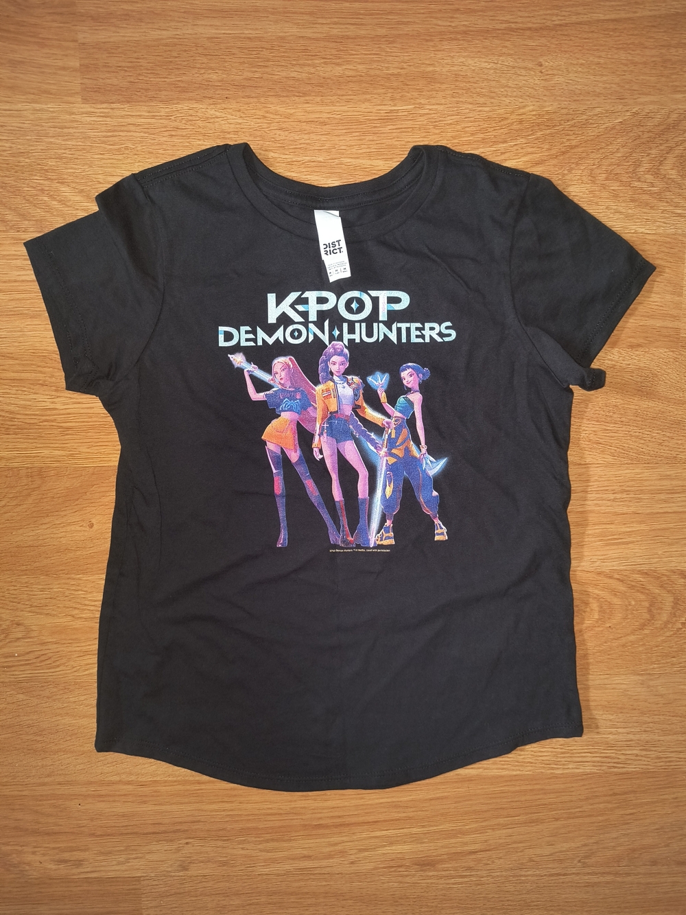 District Black K-POP Demon Hunters Graphic Tee with Multicolor Characters